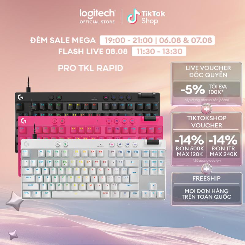 Bàn phím Game có dây Logitech G PRO X TKL RAPID LINEAR, analog switch từ tính, Rapid Trigger, KEYCONTROL, LED RGB tùy chỉnh