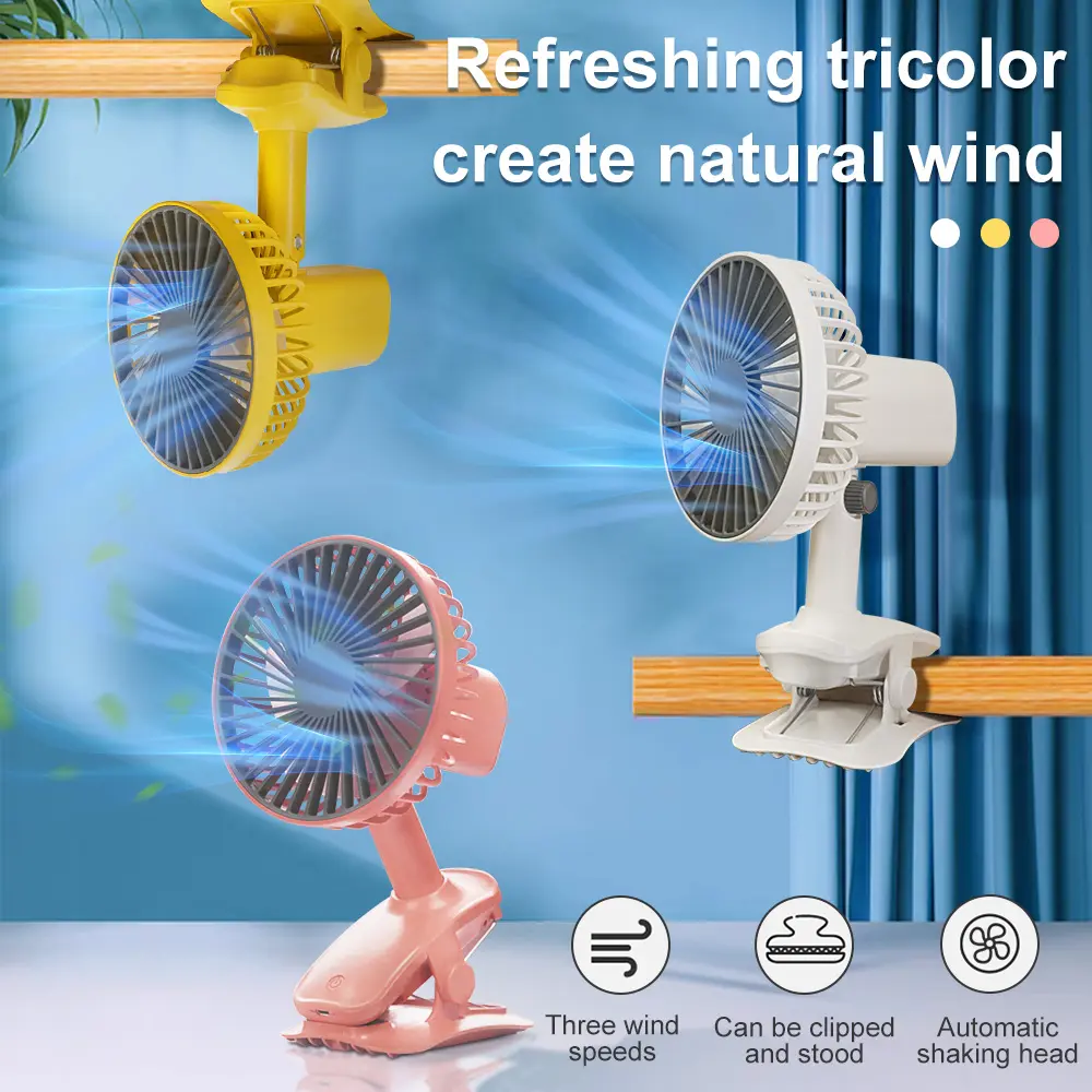 Electronic Mobile Portable Clip Fan Hand  Mini Auto-rotate Clip Fan Kipas Clip Fan for Baby  Mini Table USB Charging Fan kipas stroller baby