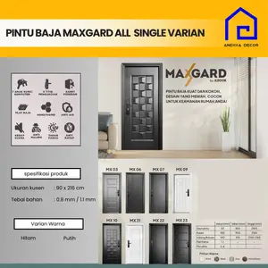 Pintu Baja MAXGARD Single Ukuran 90 x 216 cm set , untuk kamar tidur / pintu Depan,  warna  Hitam,  Putih