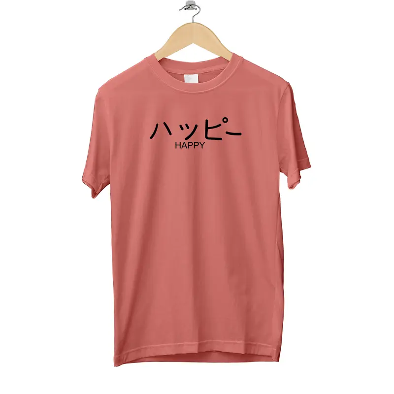 Kaos Tulisan Jepang Happy Baju Distro Pria Atasan Cewek Murah Nyaman 3