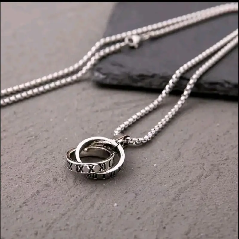 Elloise EN129 Kalung Silver Cincin Romawi 70cm Pria Wanita, Trendy, Rantai Titanium, Aksessories, Jewellry, Couple, Mewah ,Elegan, Anti Karat, Rantai Premium Tali Putih Titanium 》 4