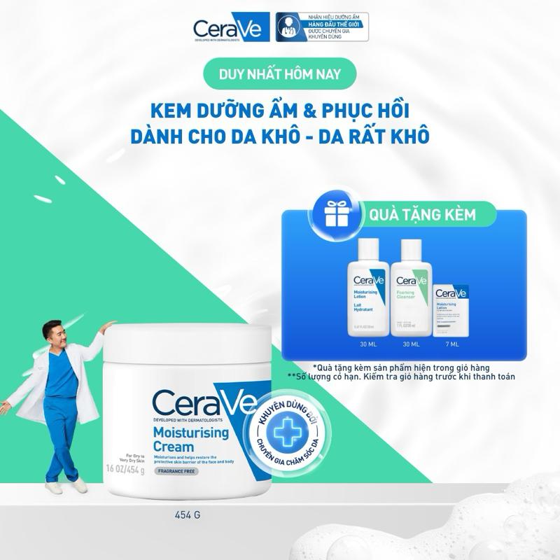 Kem dưỡng ẩm dành cho da khô Cerave Moisturizing Cream 454g. Kem dưỡng giúp phục hồi chuyên sâu, giữ da ẩm mịn suốt 48 giờ, không gây bí da. DÙNG ĐƯỢC CHO DA MẶT VÀ CƠ THỂ_ Chăm sóc da_Kem & Sữa dưỡng thể_Skincare cho Nam và Nữ