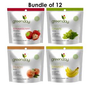 Bundle of 12: Greenday Freeze Dried Fruits (4 Flavours x 3) | Healthy Snacks | Halal-Certified