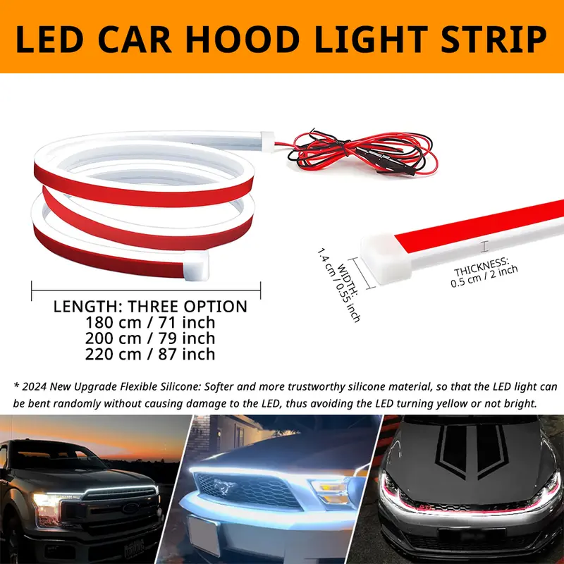 LED Car Hood Light Strip, Dynamic Scan Start-up 71 79 87 inch Flexible Waterproof DRL Daytime Running Lights, Universal Engine Cover Exterior Decoration Accessories for Cars SUV Truck, Car, BMW, Essential Goodies Light Bars Product, custom lighting 1
