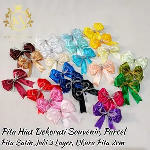 [READY] Pita Satin Jadi 3 Layer Ukuran Pita 2cm / Pita Hias Tumpuk 2 Glitter Silver, Gold / Pita Siap Pakai Untuk Hampers, Parcel Lebaran HARGA per 1pcs