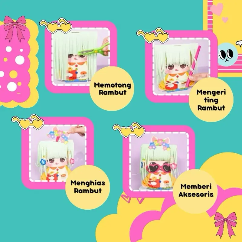 Mainan Anak Boneka Kertas Edukatif DIY Gunting Rambut Mainan Anak Perempuan Puzzle Magic Hairdresser/DIY Magic Hair/Mainan Salon Gunting Rambut DIY Makeover Hair Salon hairdresser 1