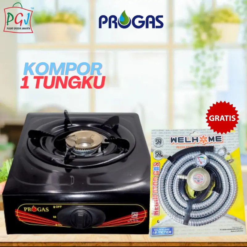 Kompor 1 Tungku Api PROGAS Regulator dan Selang grosir
