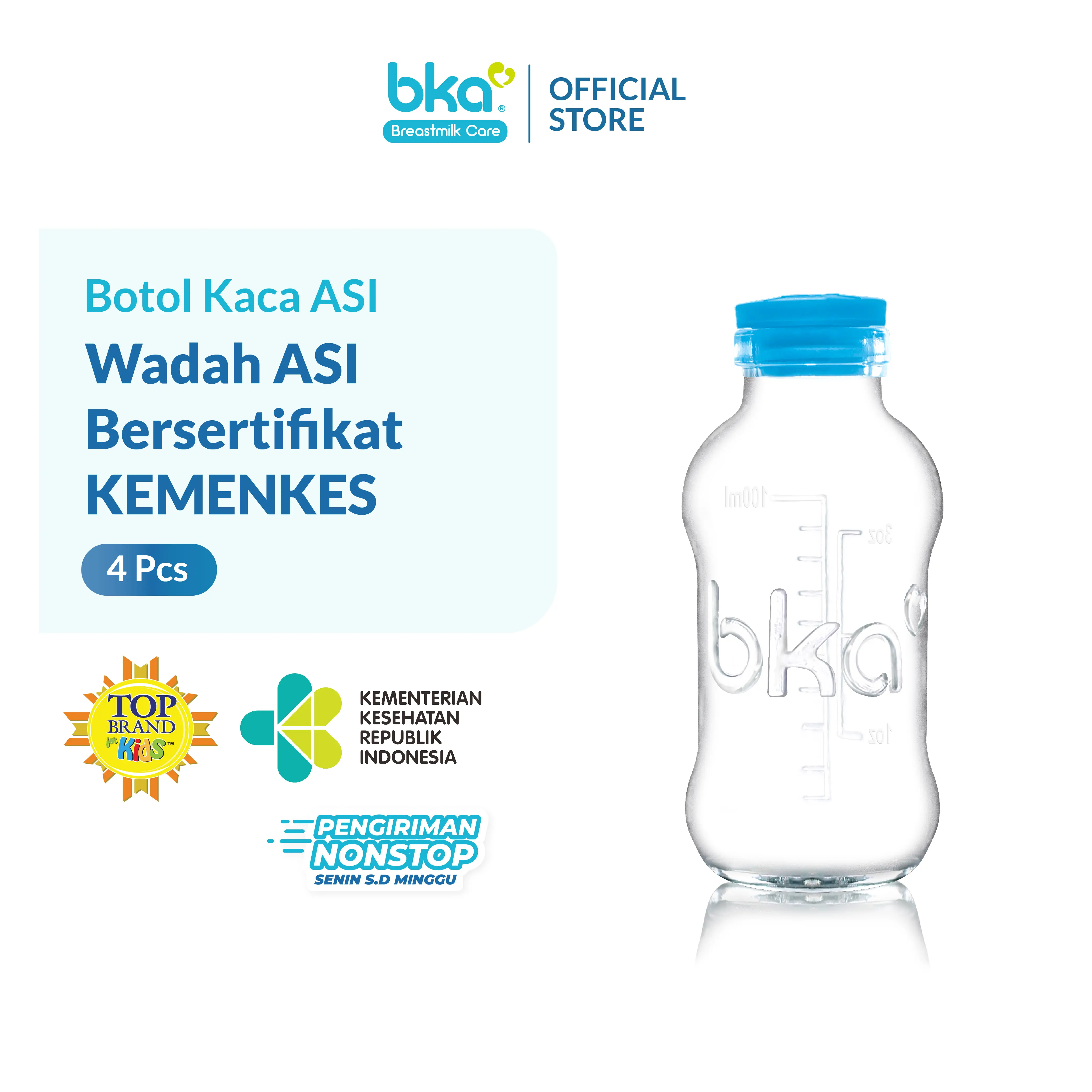 Botol Kaca Asi BKA  isi 4 - Memiliki Ijin Edar Kemenkes RI - Penyimpanan ASI Bayi