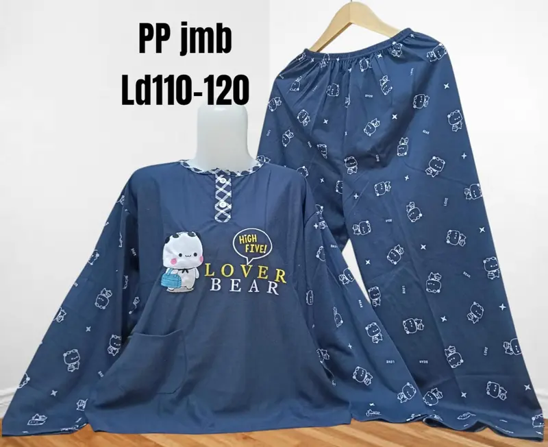Set PP Baju Tidur Kaos Lengan Panjang Dan Celana Panjang Jumbo Babydoll Wanita 3XL LD 110-120cm Busui Kancing 3