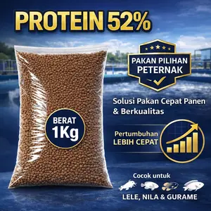 PAKAN IKAN PROTEIN 52% COCOK PEMBESARAN IKAN LELE NILA KOI GURAME BERAT 1Kg