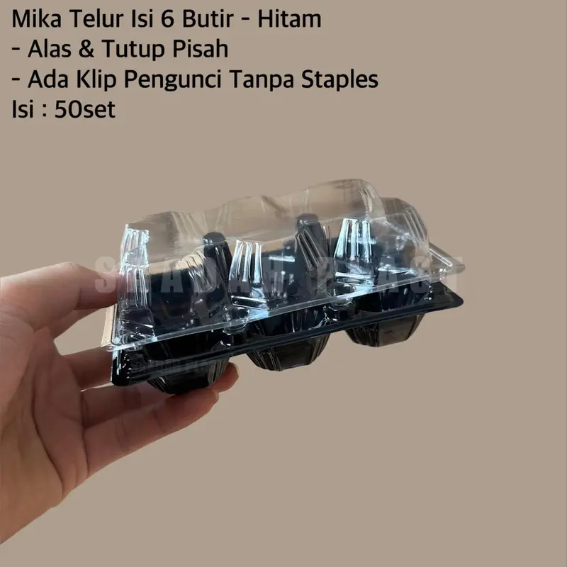 (ISI 50) Mika Telur Isi 6 Butir - Warna Hitam / Egg Tray Ada Klip Pengunci / Alas Tutup Pisah 4