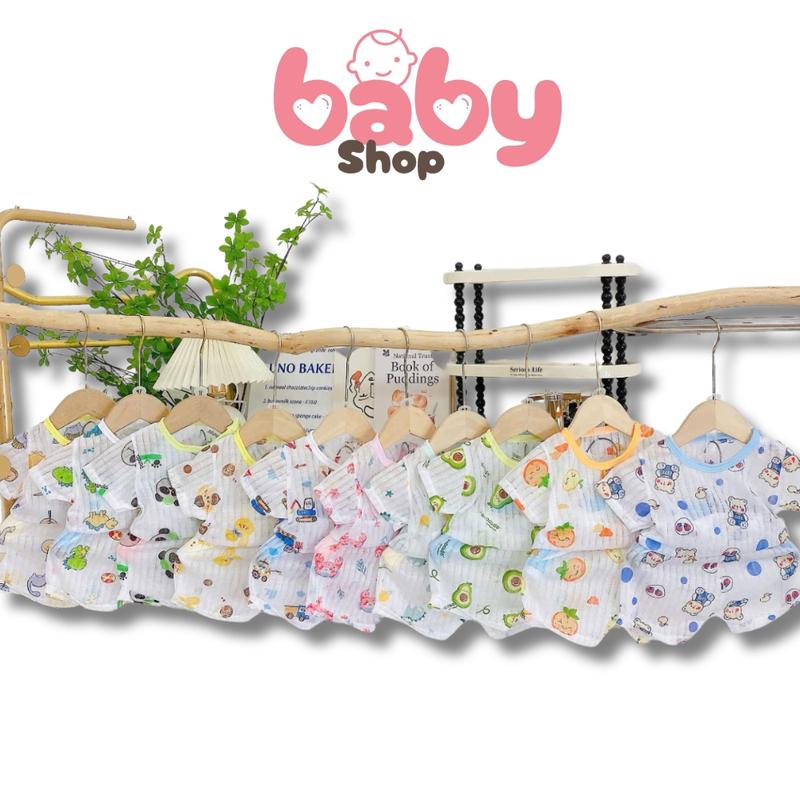 [Xả Kho] Set 5 Bộ Quần Áo Cộc Tay Vải Cotton Giấy Trắng Mỏng Nhẹ Thoáng Mát Phù Hợp Mặc Mùa Hè, Nhiều Họa Tiết Đẹp, Ngộ Nghĩnh Đáng Yêu Ngẫu Nhiên Cho Cả Bé Trai, Bé Gái 3 - 13kg, Baby Shop