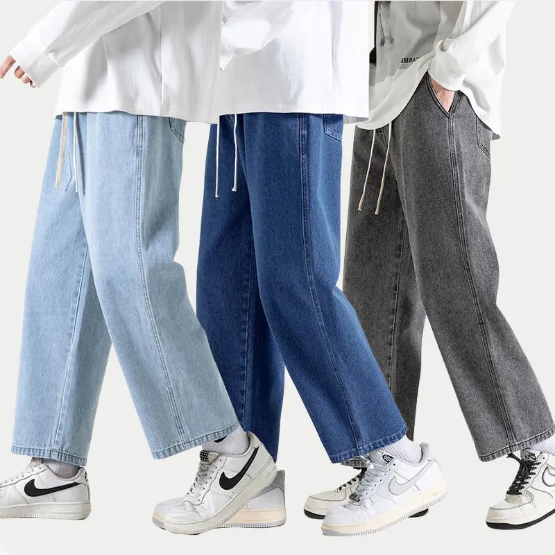 Baggy jean in plain denim for men, long pants, straight, casual, street style, jogging, for teenagers, 4 colors, ready stock, Korean style