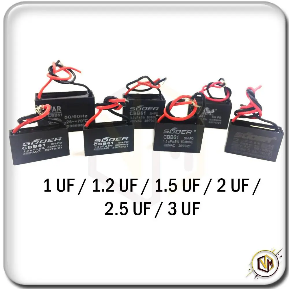 Fan Capasitor Motor Capacitor Ceiling Fan Capacitor 1uf 1.2uf 1.5uf 2uf 2.5uf 3uf 4uf Kapasitor Kipas CBB61| SUOER 450V