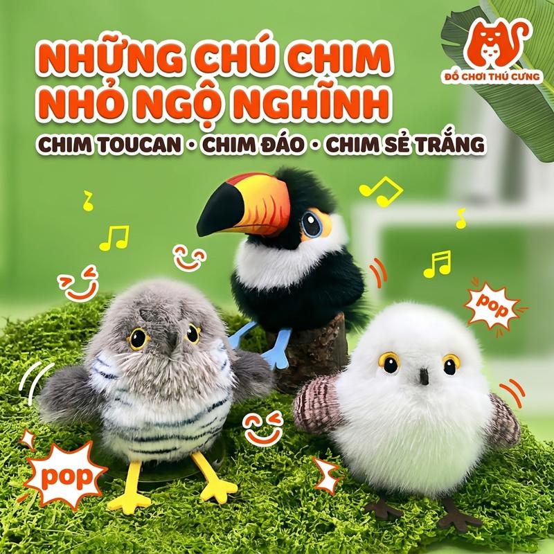 Đồ Chơi Mèo Chim Giả Biết Đập Cánh Phát Tiếng Kêu - Chim Nhồi Bông Tự Chơi Cho Mèo