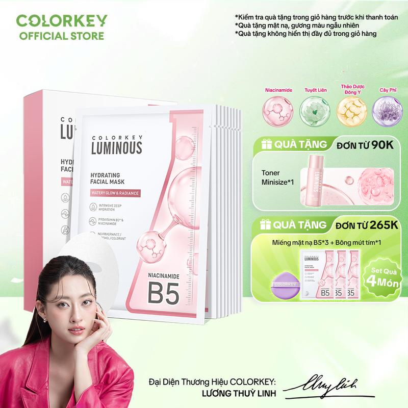 1 Hộp 10 Miếng Mặt Nạ Giấy COLORKEY LUMINOUS Vitamin B5 Giúp Cấp Ẩm, Hỗ Trợ Phục Hồi Làn Da Nhiều Dưỡng Chất 25ml/miếng