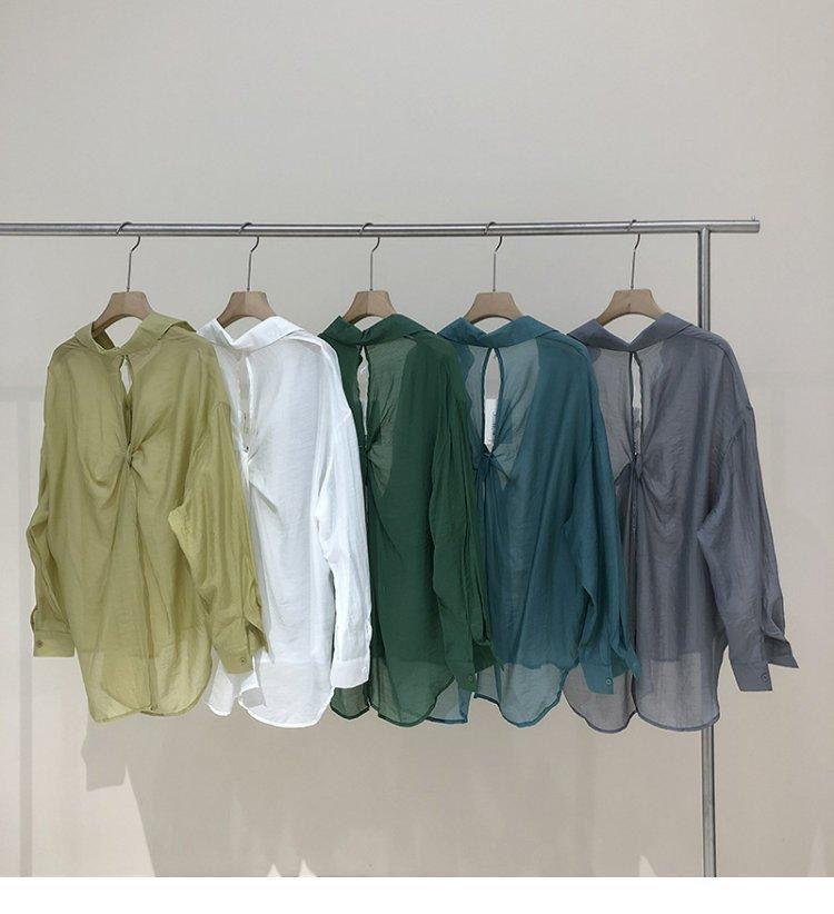 Product Introduction of Áo Sơ Mi Nữ Mùa Xuân Và Mùa Hè, Thiết Kế Mỏng, Thoáng Khí, Thích Hợp, Rộng Rãi, Giảm Béo, Áo Dài Tay Có Khe Hở Lưng Đa Năng 3