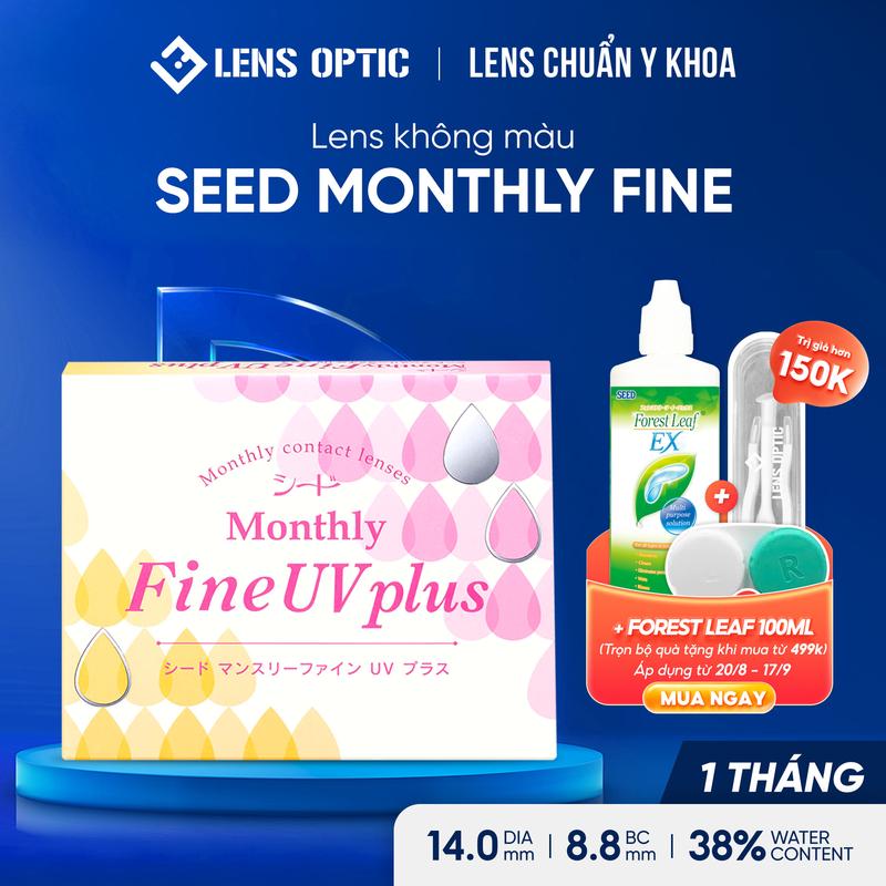 Lens SEED Monthly Fine UV Plus 1 tháng, lens cận trong suốt, kính áp tròng hạn chế khô mắt và chống bám bụi - Lens Optic