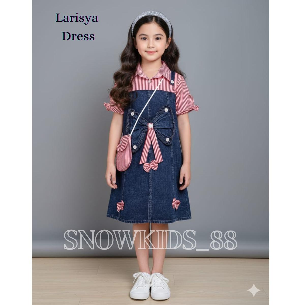 SNOWKIDS_88 - Dress Jeans Anak Flowy Bahan Jeans Mix Katun Salur Udah Free Tas Usia 3-10 Tahun Dress Katun Kancing Anak Perempuan Fashion