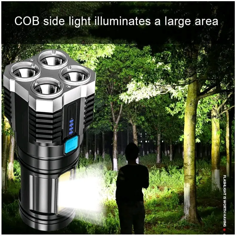 senter led super bright 4 mata led mata cob light super terang 48 w chargeable cas portable Baterai Lampu  Usb 2