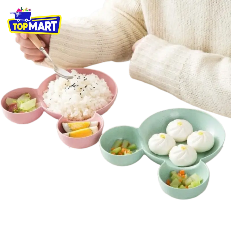 TOPMART - Mangkuk Piring Anak Motif Mickey PP Food Grade / Peralatan Makan Anak Bentuk Kartun Bahan Jerami 6