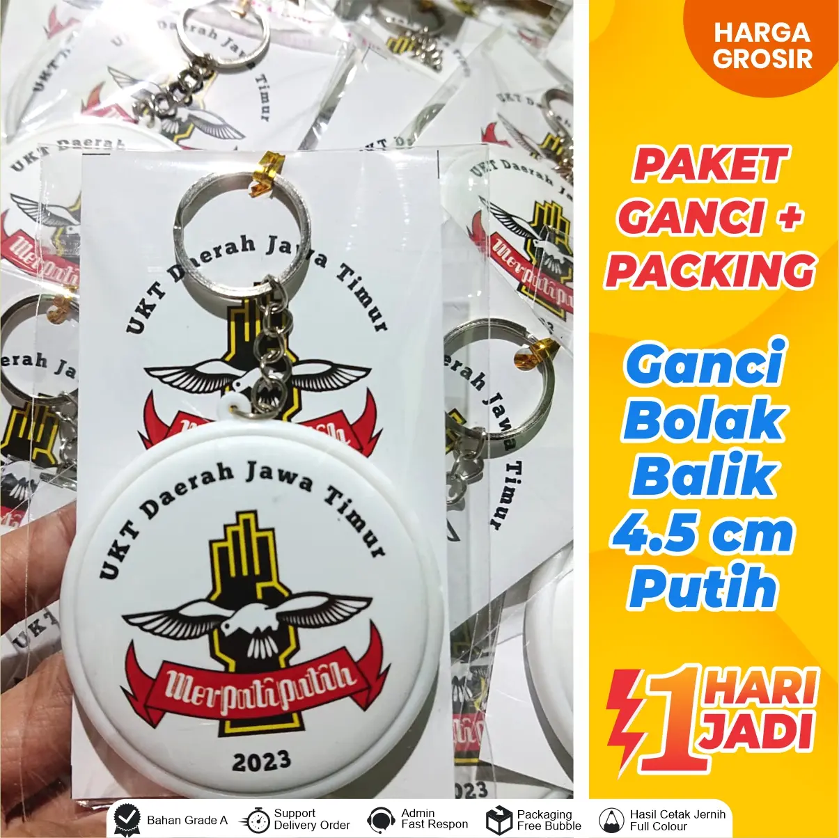 [PAKET 50 PCS KILAT 1 HARI JADI] GANCI + PACKING 1 Sisi dan 2 Sisi ukuran 4.4 cm, 4.5 cm dan 5.8 cm TERMURAH SOUVENIR CUSTOM GANTUNGAN KUNCI CUSTOM PACKING
