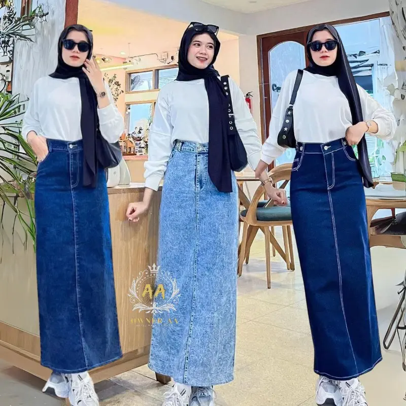 OWNER AA - ROK THEANA//Rok Jeans Skirt Theana Belah Belakang. Rok Span Jeans Wanita Panjang. Rok Jeans Wanita Jumbo Tebal
