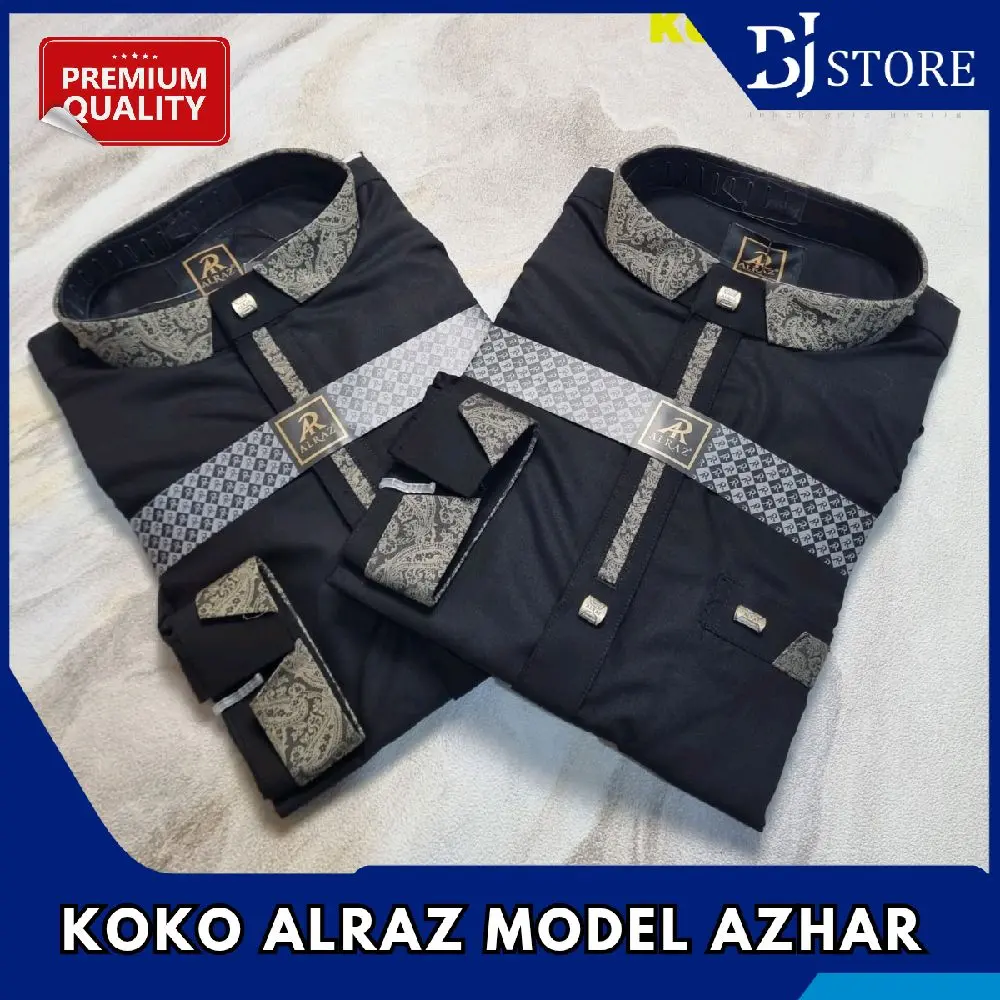 Alraz Koko AZHAR  Lengan Panjang Hitam Katun Premium/ Koko Alraz Model Azhar / Kemko Pria Dewasa