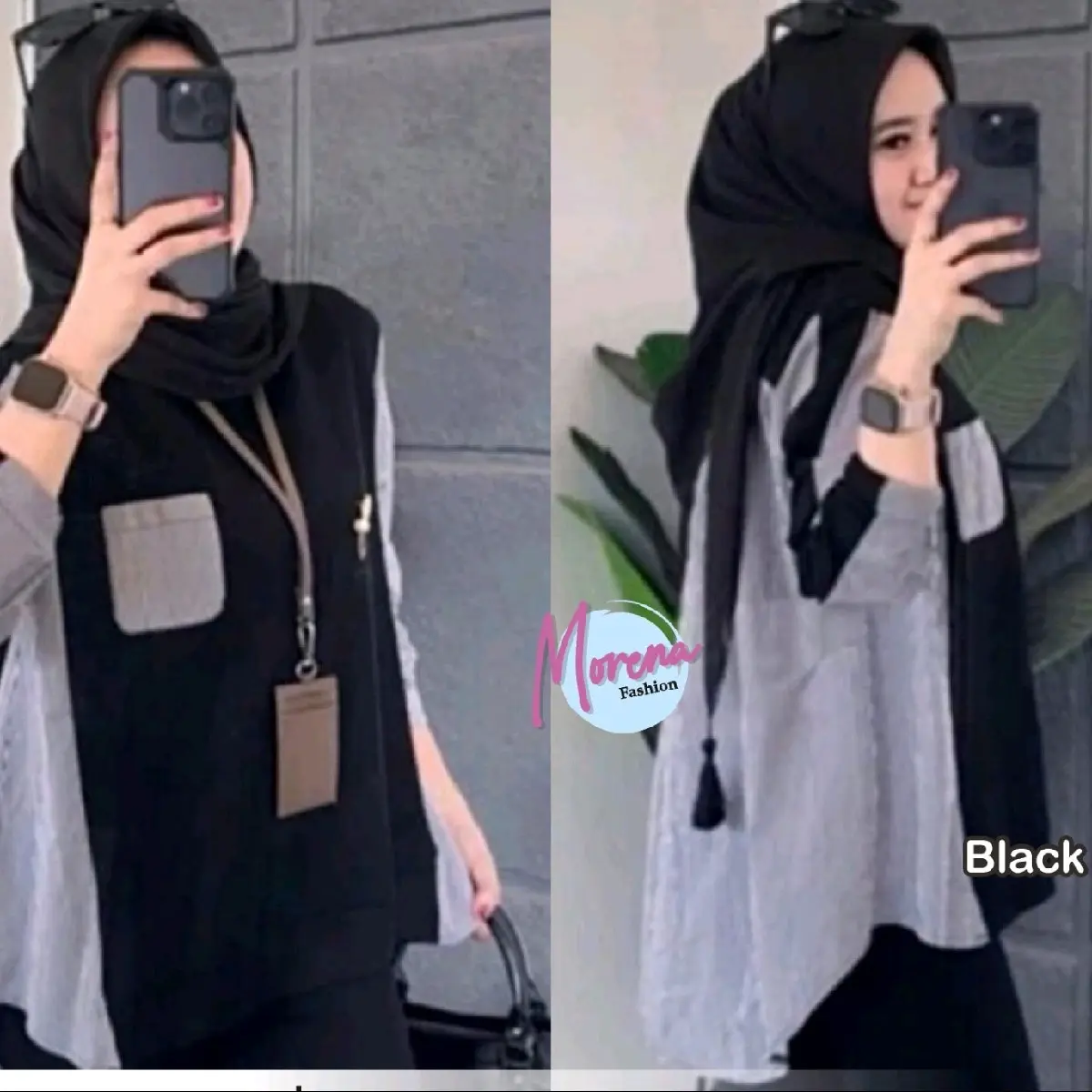 New Nerva Blouse| Kemeja Katun Kombinasi Knit Kekinian | Baju Wanita Kekinian | Baju Casual Wanita