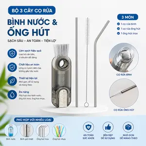 Cọ Rửa Ly Đa Năng 3in1 - bàn chải bằng nhựa - Chổi vệ sinh mini- Cọ rửa miệng bình, nắp chai 3 đầu xoay linh hoạt - Bàn chải cọ rửa nhà vệ sinh- chổi vệ sinh mini 3 đầu nhà bếp chất liệu nhựa