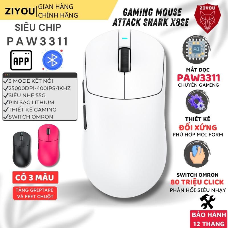  Chuột Gaming Không Dây Ziyou Attack Shark X8 SE – 3 Chế Độ Kết Nối 25.000 DPI Switch Huano 80 Triệu Lần Pin 500mAh App Tùy Chỉnh 