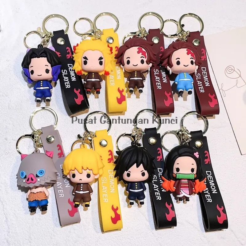 Gantungan Kunci Karakter Lucu Gemoy Demon Slayer Kartun Anime Tas HP Tali Kunci Hadiah Souvenir keychain y2k backpack 0