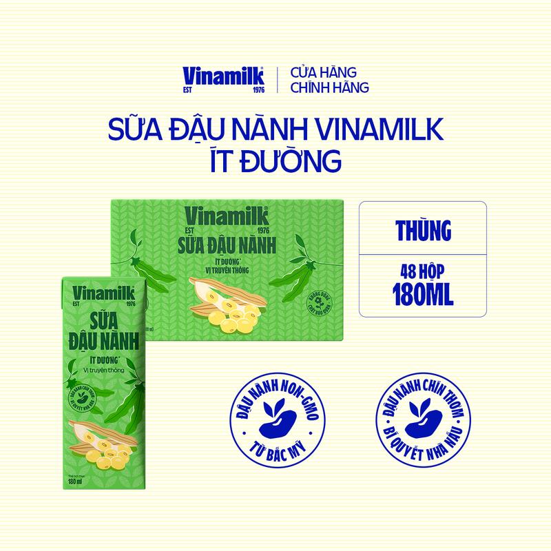 Thùng Sữa đậu nành Vinamilk ít đường hộp 180ml - 48 hộp/Thùng
