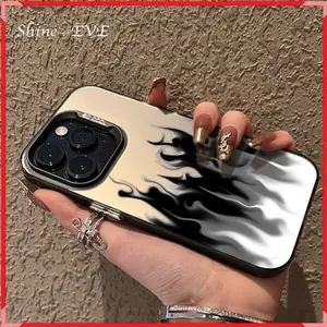 Api Hitam Rasa Lanjutan Pembakaran untuk Case iPhone 11 13 XR 15ProMax 12 11Pro Case HP iPhone 11ProMax 15Pro 14ProMax 15Plus 14 13ProMax 14Pro 12Pro 7Plus 8Plus 13Pro 12ProMax 15 7 8 XsMax 14Plus X Xs Estetik Keras Berpermukaan Kasar Casing iPhone