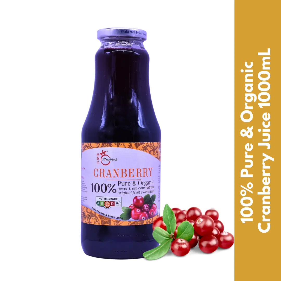 [PomeFresh] 100% Pure Organic Cranberry Juice 1000mL | Never from Concentrate | Juice for UTI | Premium Pure Fruit Beverage No Sugar Added