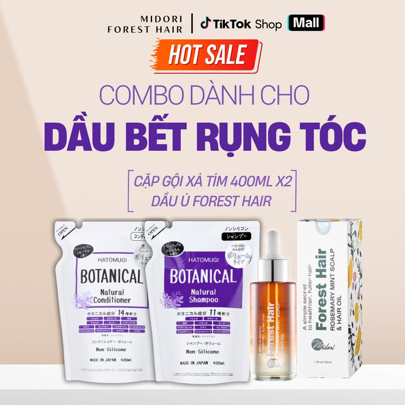 COMBO 3 Gội Xả Hatomugi Botanical Tím và Dầu ủ Mọc Tóc Midori Forest Hair kiềm dầu hỗ trợ mọc tóc giảm rụng