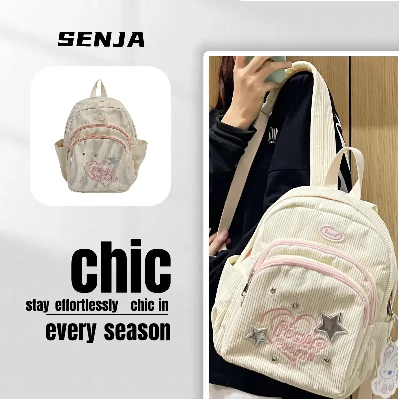 tas ransel Sekolah backpack Korduroi tas ransel wanita import korea fashion Tas bahu wanita ins kuliah tas ransel mini lucu tas sekolah tas sekolah y2k aesthetic Tas Bintang Tas Multifungsi tas ransel sekolah cewek LM21