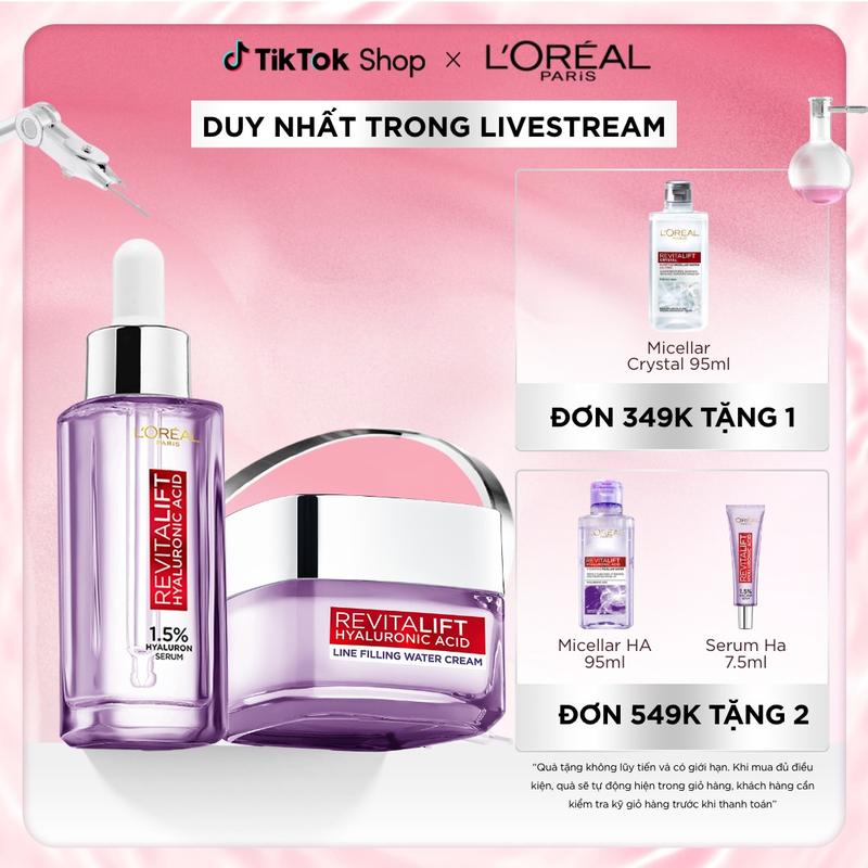 Bộ chăm sóc dưỡng ẩm Serum và Kem dưỡng siêu cấp ẩm và hỗ trợ giảm nếp nhăn Revitalift HA 1.5% L'Oreal Paris (30ml & 50ml) Skincare Kem Face