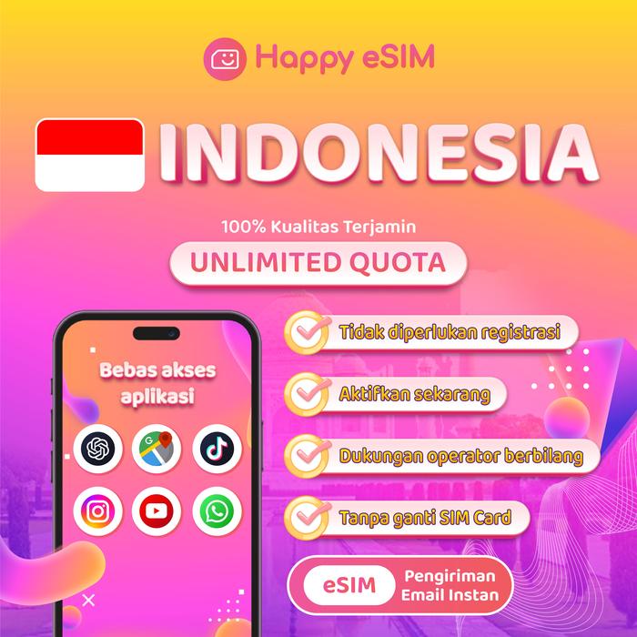 Gambar Happyesim Indonesia esim Roaming Telkomsel/XL Indonesia 1GB 7 Hari | Solusi IMEI Blokir | IPHONE Inter - Total 500MB 7Hari dari Happyesim Kota Tangerang Tokopedia