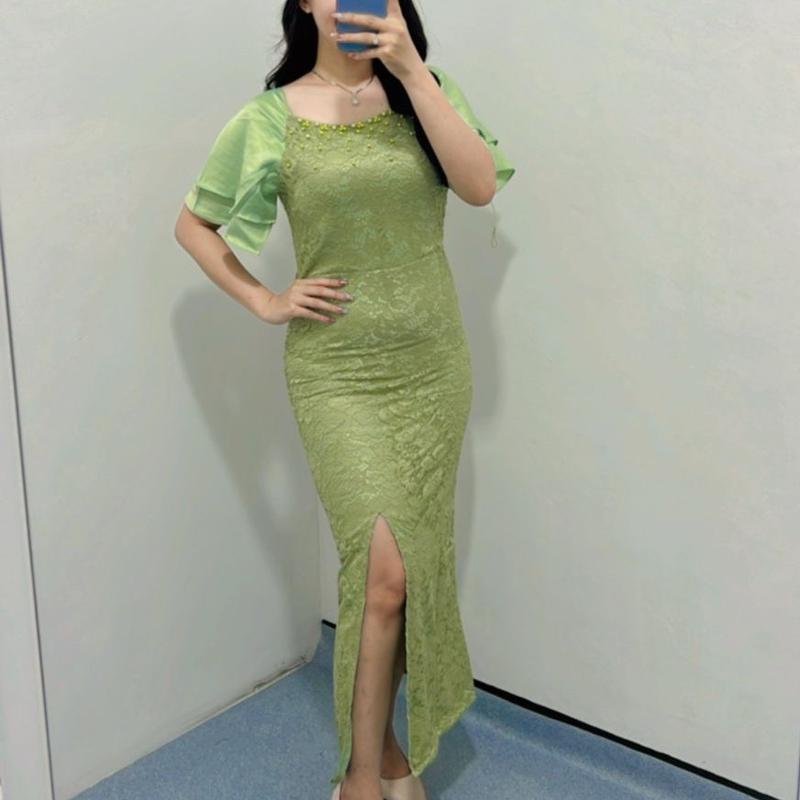 Dress Brukat Amanda / Dress brukat / Dress wanita / Dress kondangan Cantik Casual Panjang Velvet Formal Sabrina Nyaman Pesta Mewah Gaun 4