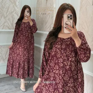 ANDIN MIDI DRESS BY RMB - Katun Rayon Motif Premium Flowy & Elegan Resleting Depan Busui Tangan Wudhu Friendly Saku Kanan