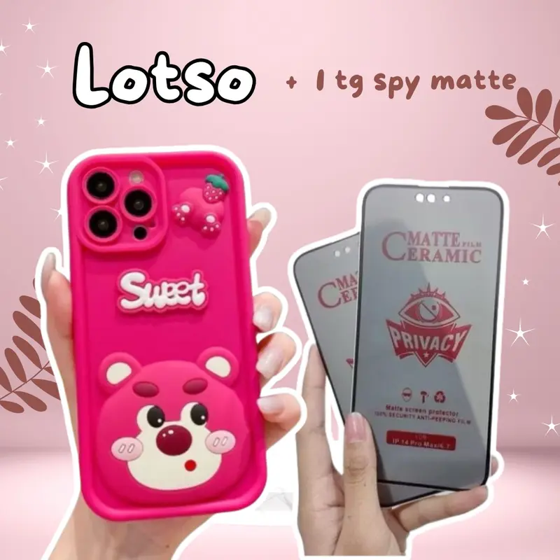 KA PAKET 1 SOFTCASE PINK BEAR SWEET LOTSO + TEMPERED GLAKA SPY COMPATIBLE FOR SAM 2 OP 1 Casing Glossy 0