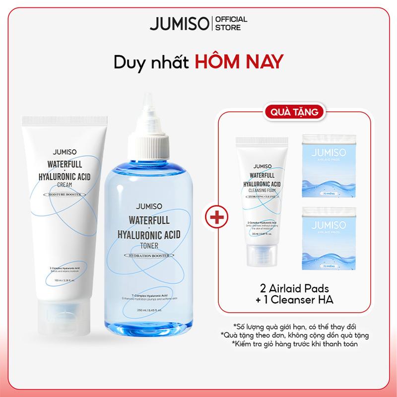 Jumiso Bộ đôi dưỡng ẩm chuyên sâu Waterfull Hyaluronic Acid Toner 250ml & Kem Dưỡng Da 100ml - Cấp ẩm tức thì cho mọi loại da