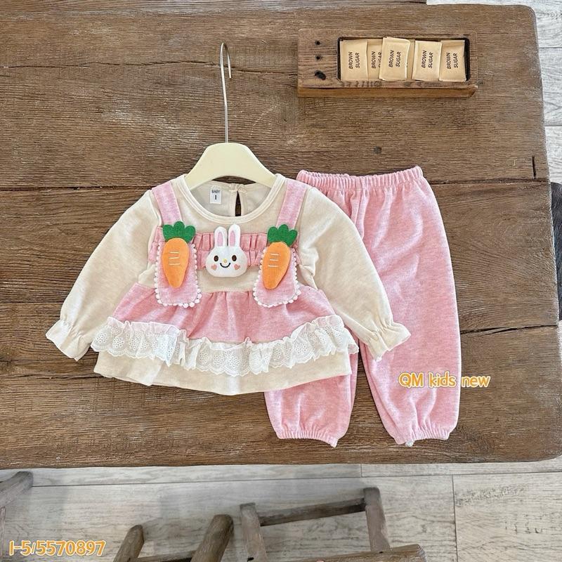 Bộ quần áo dài tay họa tiết Cà rốt nơ thỏ xinh bé gái 6 -16 kg
