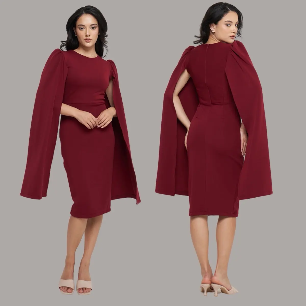 Ailee Korean Bodycon Cape Midi Dress - Baju Kondangan Party - Baju Lebaran Formal