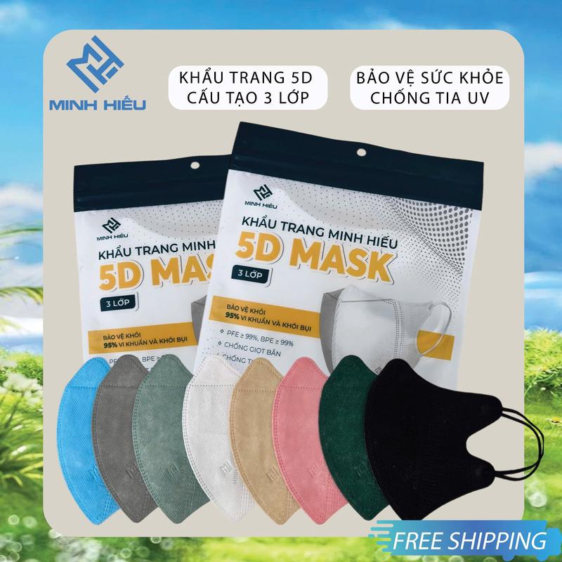 Combo 600 - 400 khẩu trang 5D Minh Hiếu Túi 20 chiếc - 3 lớp kháng khuẩn chống bụi mịn quai chun mềm mại