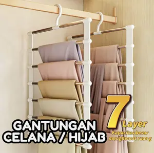 Free stickers-​​Baja tahan karat Gantungan Susun 7 Lapis - Lemari pakaian Untuk Syal, Hijab, Celana, Mukena, Kerudung, Sajadah, Dasi​​ GantunganHijab RakBajuMinimalis AlatRumahTangga tempat  baju  bayi box  storage storage
