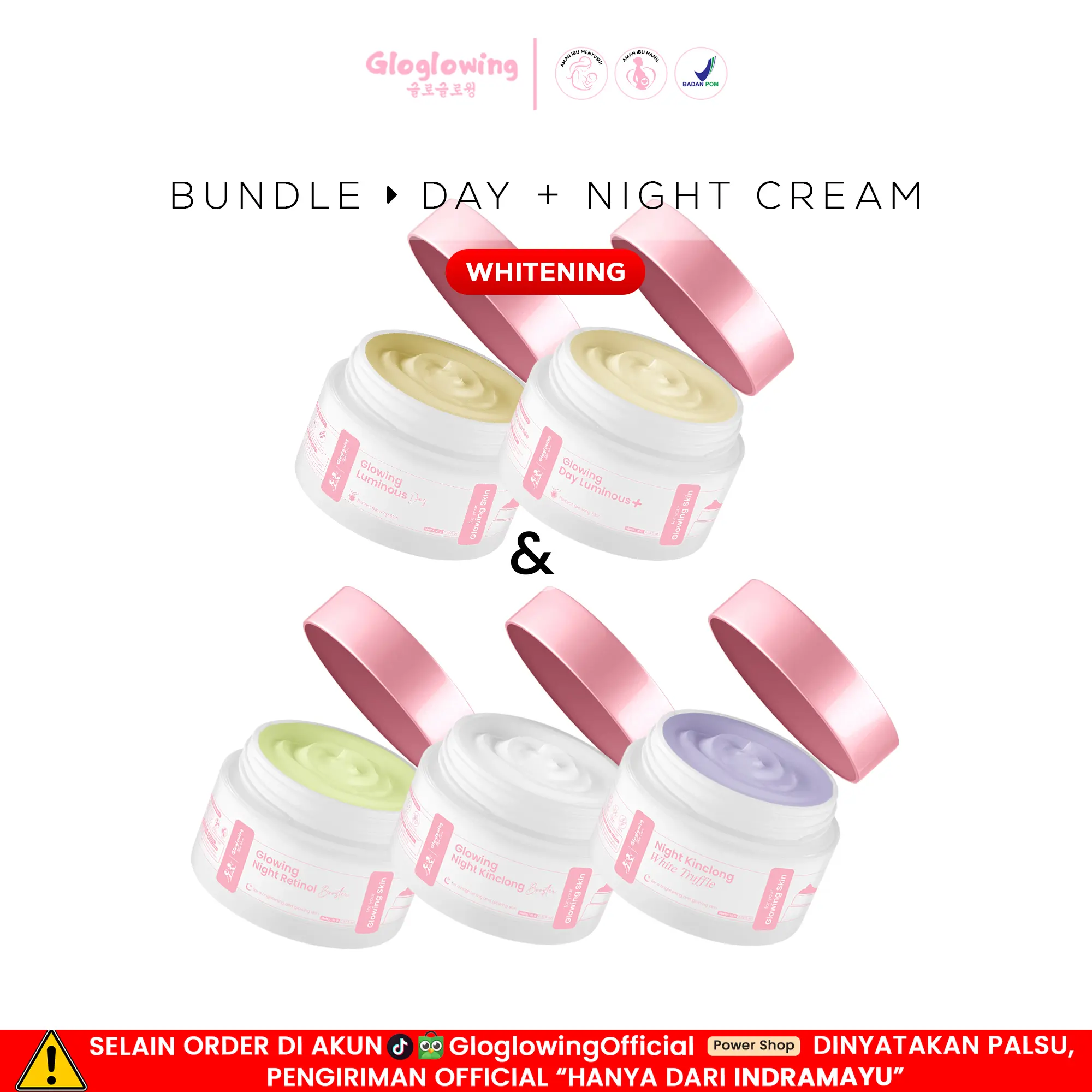 GLOGLOWING Day + Night Cream Whitening [Bundling Cream Wajah]