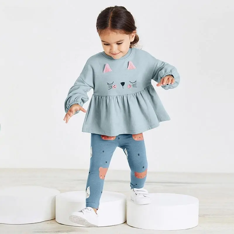 Girls Outfit Set Sweatsuit Casual Pullover Sweatshirt Cotton Sleeve T Shirt Long Pants 2pcs
