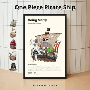 Poster Kayu Kapal Bajak Laut One Piece | Hiasan Dinding Estetik Anime | Dekor Kamar & Ruang Kerja